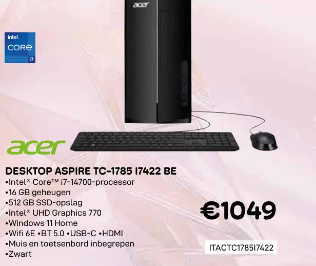 Promotie: Desktop aspire tc-1785 i7422 be