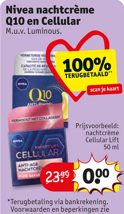Promotie: Nachtcrème Q10 en Cellular M.u.v. Luminous