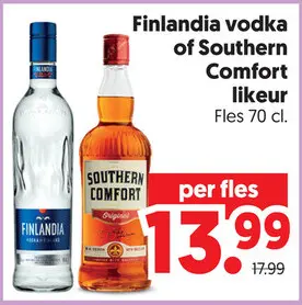 Aanbieding: Finlandia vodka of Southern Comfort likeur