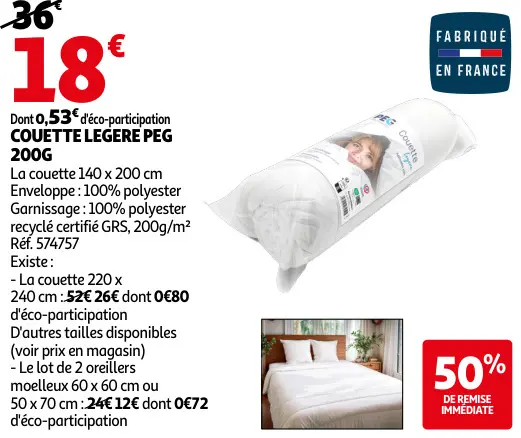 Promotie: Couette legere PEG