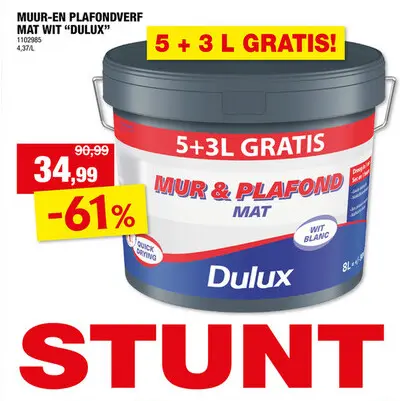 Aanbieding: Dulux muur- en plafondverf mat 8l wit