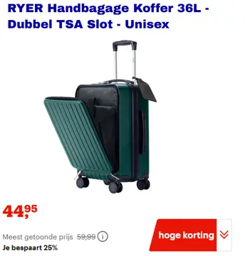 Aanbieding: RYER Handbagage Koffer 36L