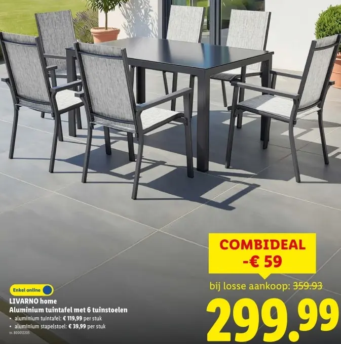 Promotie: Aluminium tuintafel met 6 tuinstoelen