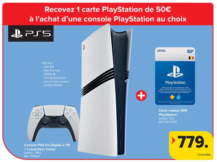 Offre: Console PS5 Pro Digital 2 TB + 1 contrôleur inclus