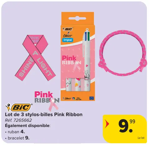 Offre: Lot de 3 stylos-billes Pink Ribbon