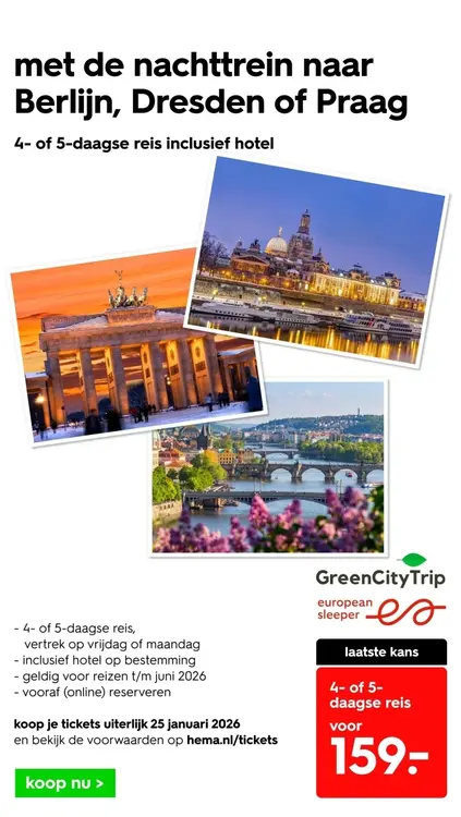 Aanbieding: Nachttreinreis naar Berlijn, Dresden of Praag