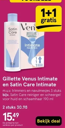 Aanbieding: Gillette Venus Intimate en Satin Care Intimate