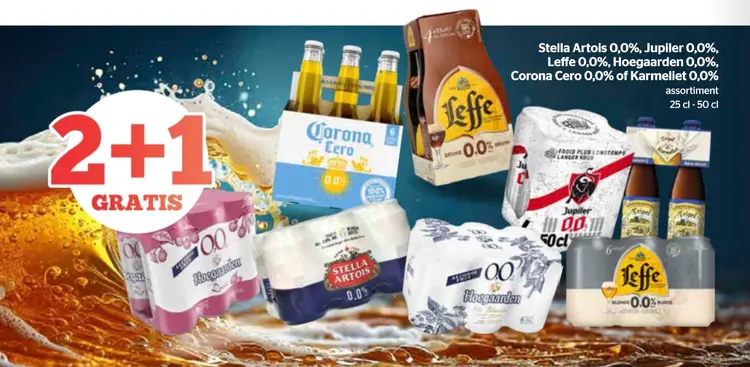 Promotie: Stella Artois 0,0%, Jupiler 0,0%, Leffe 0,0%
