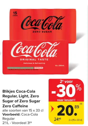Aanbieding: Blikjes Coca-Cola Regular, Light, Zero Sugar 