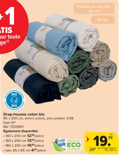Offre: Drap-housse coton bio