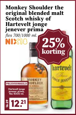 Aanbieding: Monkey Shoulder the original blended malt Scotch whisky of Hartevelt jonge jenever prima