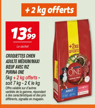 Offre: Croquettes chien adulte médium/maxi bœuf avec