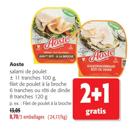 Offre: salami de poulet, filet de poulet à la broche