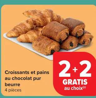 Offre: Croissants et pains au chocolat pur beurre