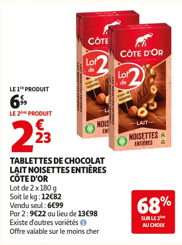 Aanbieding: Tablettes de chocolat lait noisettes entières
