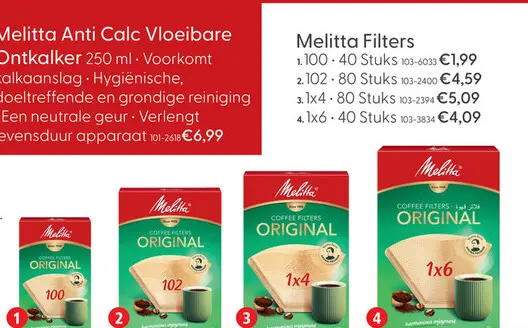 Aanbieding: Melitta koffiefilters 1x4 80 stuks bruin