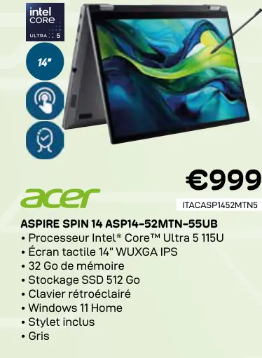 Offre: Acer aspire spin 14 asp14-52mtn-55ub