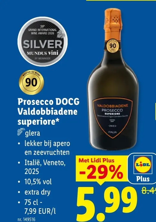 Promotie: Prosecco DOCG Valdobbiadene superiore