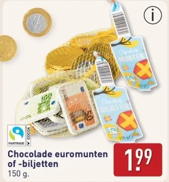 Aanbieding: Chocolade euromunten of -biljetten