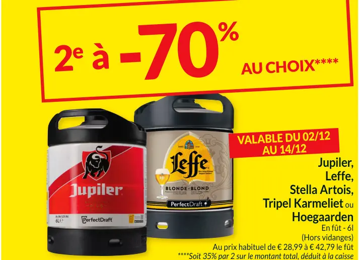 Offre: Jupiler, Leffe, Stella Artois, Tripel Karmeliet ou Hoegaarden