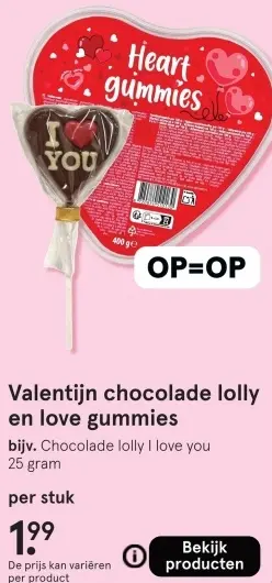 Aanbieding: Valentijn chocolade lolly en love gummies