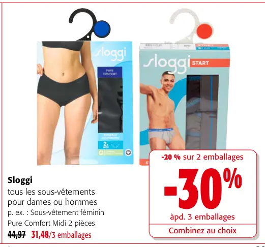 Offre: Sloggi tous les sous-vêtements pour dames ou hommes