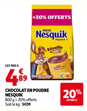Promotie: Chocolat en poudre Nesquik