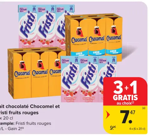 Offre: Lait chocolaté Chocomel et Fristi fruits rouges