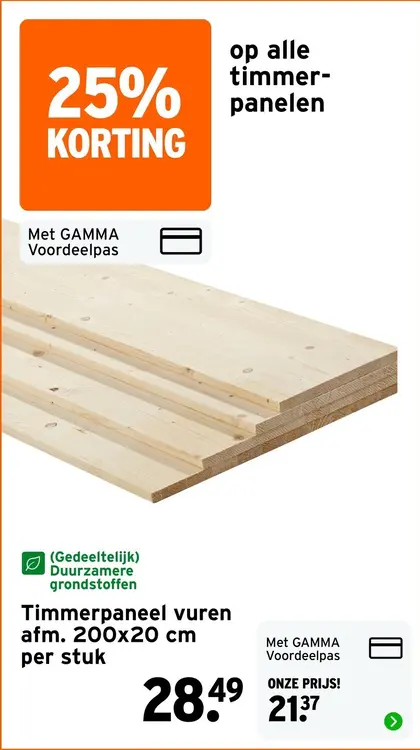 Aanbieding: Timmerpaneel vuren afm. 200x20 cm
