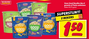 Aanbieding: Unox Good Noodles kip of groente of Pasta carbonara