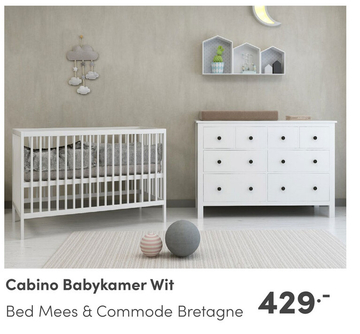 Aanbieding: Cabino Babykamer Wit 2 Delig Baby Bed Mees + Commode Bretagne