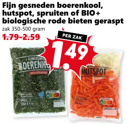 Aanbieding: Fijn gesneden boerenkool, hutspot, spruiten of BIO+ biologische rode bieten geraspt