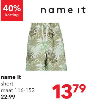 Aanbieding: Name It jongens short met botanische print groen