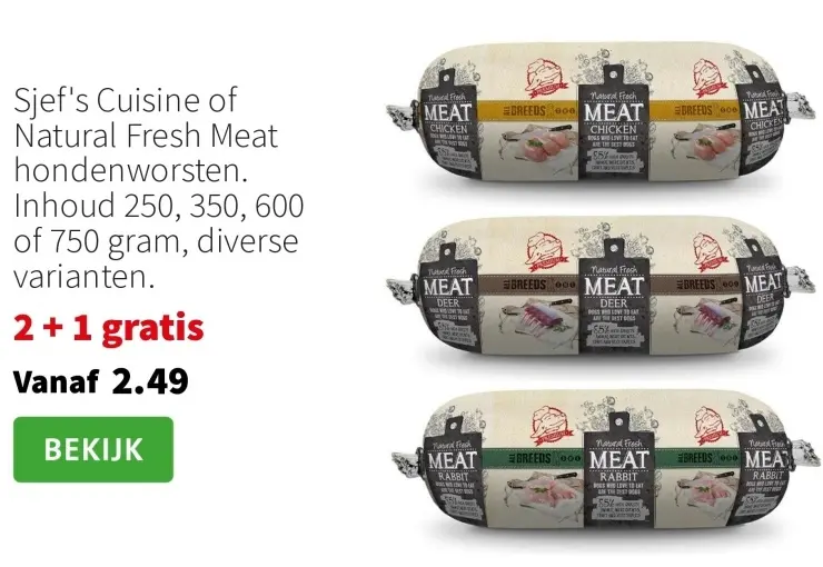 Aanbieding: Sjef's Cuisine of Natural Fresh Meat hondenworsten
