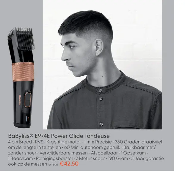 Aanbieding: BabylissMEN E974E power glide tondeuse 40 mm