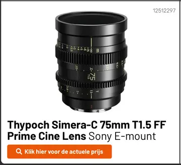 Aanbieding: Thypoch Simera-C 75mm T1.5 FF Prime Cine Lens