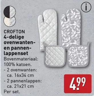 Aanbieding: CROFTON 4-delige ovenwanten- en pannenlappens