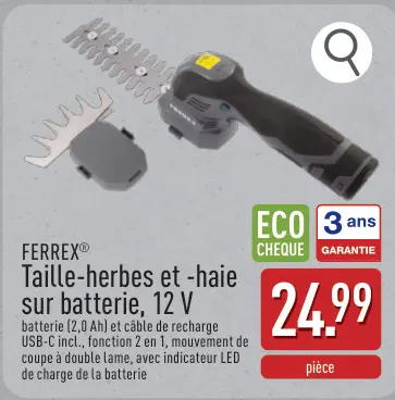 Offre: Taille-herbes et -haie sur batterie, 12 V