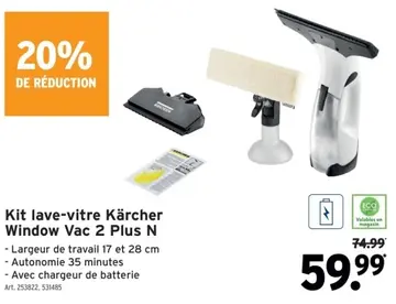 Offre: Kit lave-vitre Kärcher Window Vac 2 Plus N
