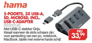 Aanbieding: 5-poorts, 3x usb-a, sd, microsd, incl. usb-c-