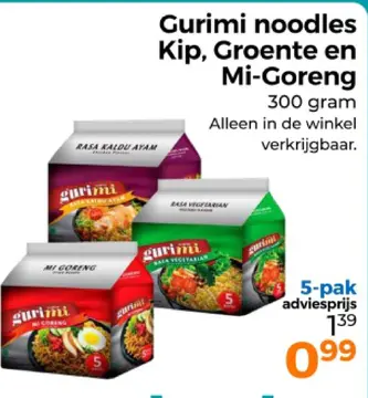 Aanbieding: Gurimi noodles Kip, Groente en Mi-Goreng
