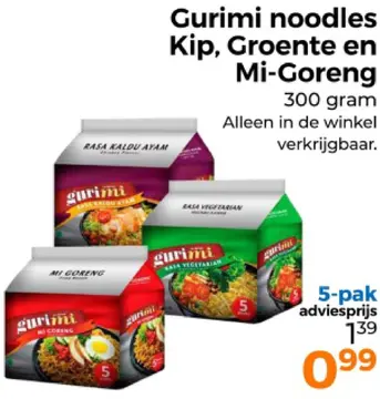 Aanbieding: Gurimi noodles Kip, Groente en Mi-Goreng