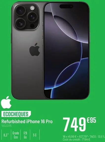 Offre: Refurbished iPhone 16 Pro