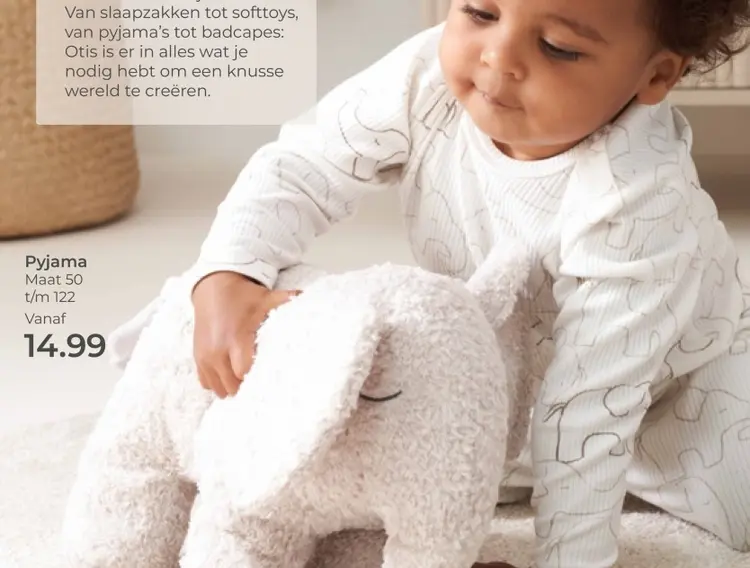 Aanbieding: Geribde pyjama met olifantenprint