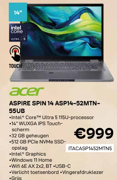 Aanbieding: Acer aspire spin 14 asp14-52mtn-55ub