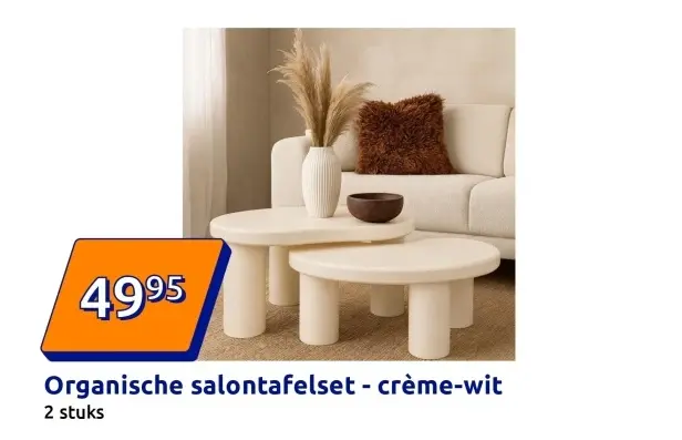 Aanbieding: Organische salontafelset - crème-wit