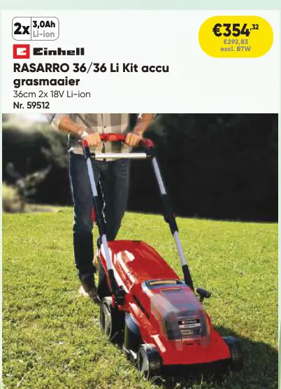 Promotie: RASARRO 36/36 Li Kit accu grasmaaier