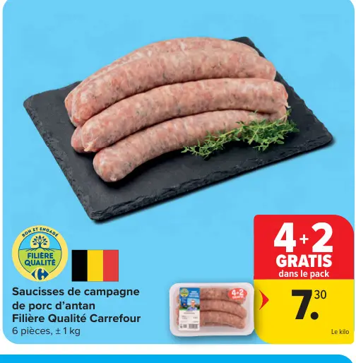 Offre: Saucisses de campagne de porc d'antan