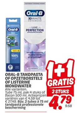 Aanbieding: Oral-b tandpasta of opzetborstels of Listerin