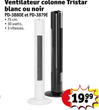 Offre: Ventilateur colonne Tristar blanc ou noir